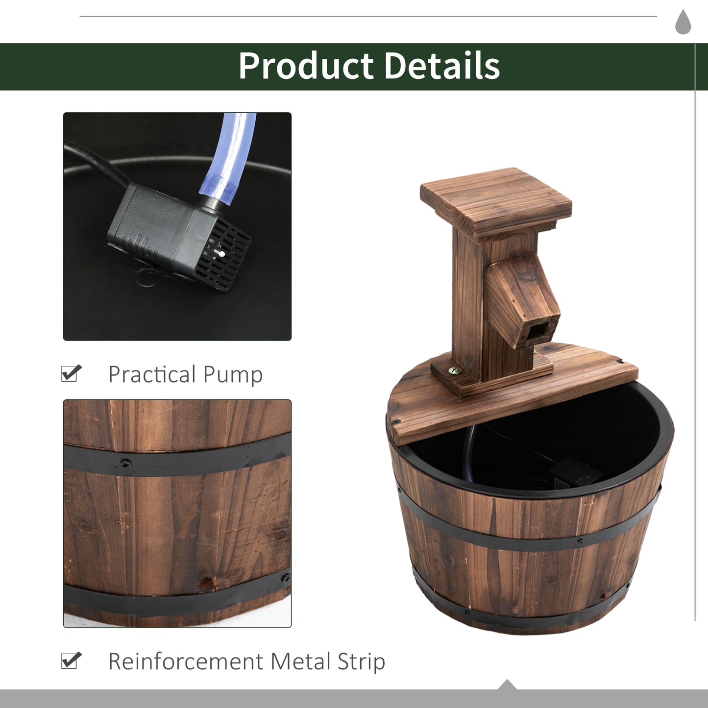 Wood Barrel Patio Water Fountain Garden Decorative Ornament Water (1)