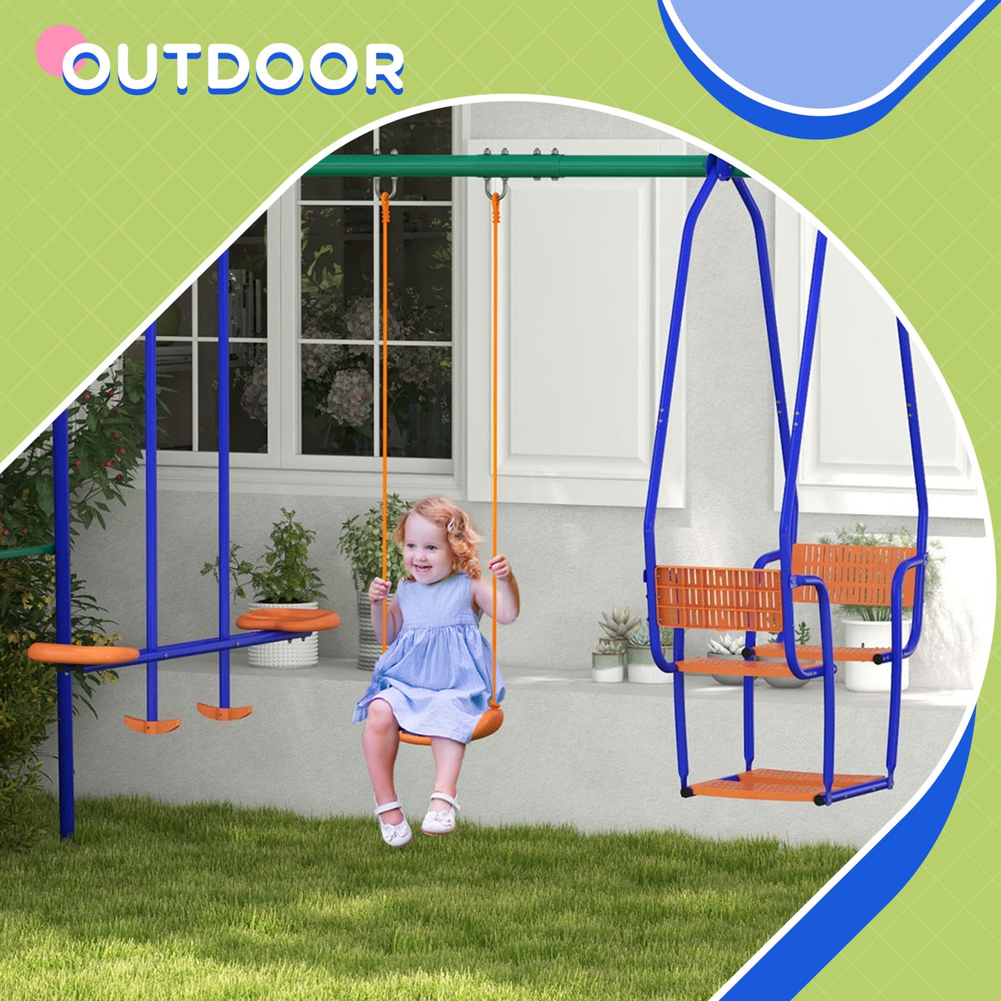 Three-In-One Kids Metal Swing Set with Swing, Glider