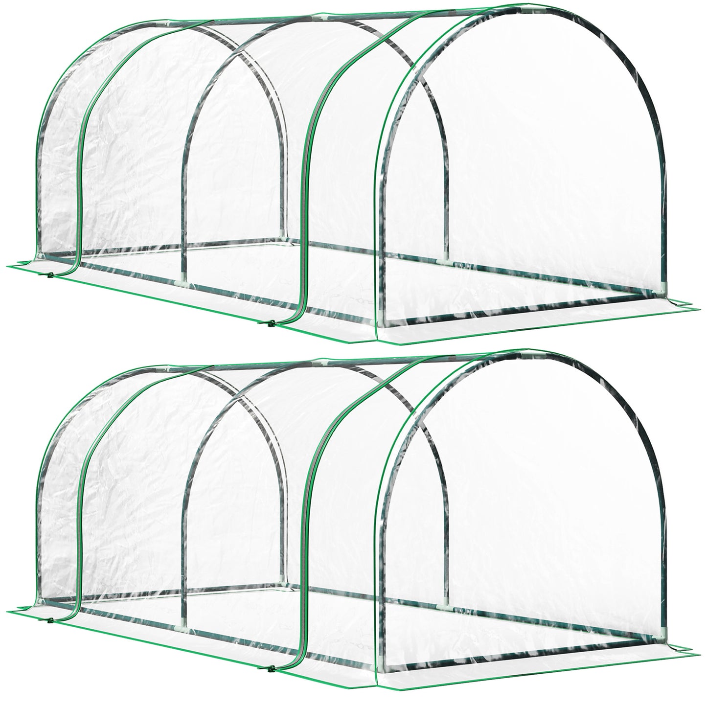 Set of 2 Tunnel Greenhouse, Green Grow House with Roll-up Door (1)