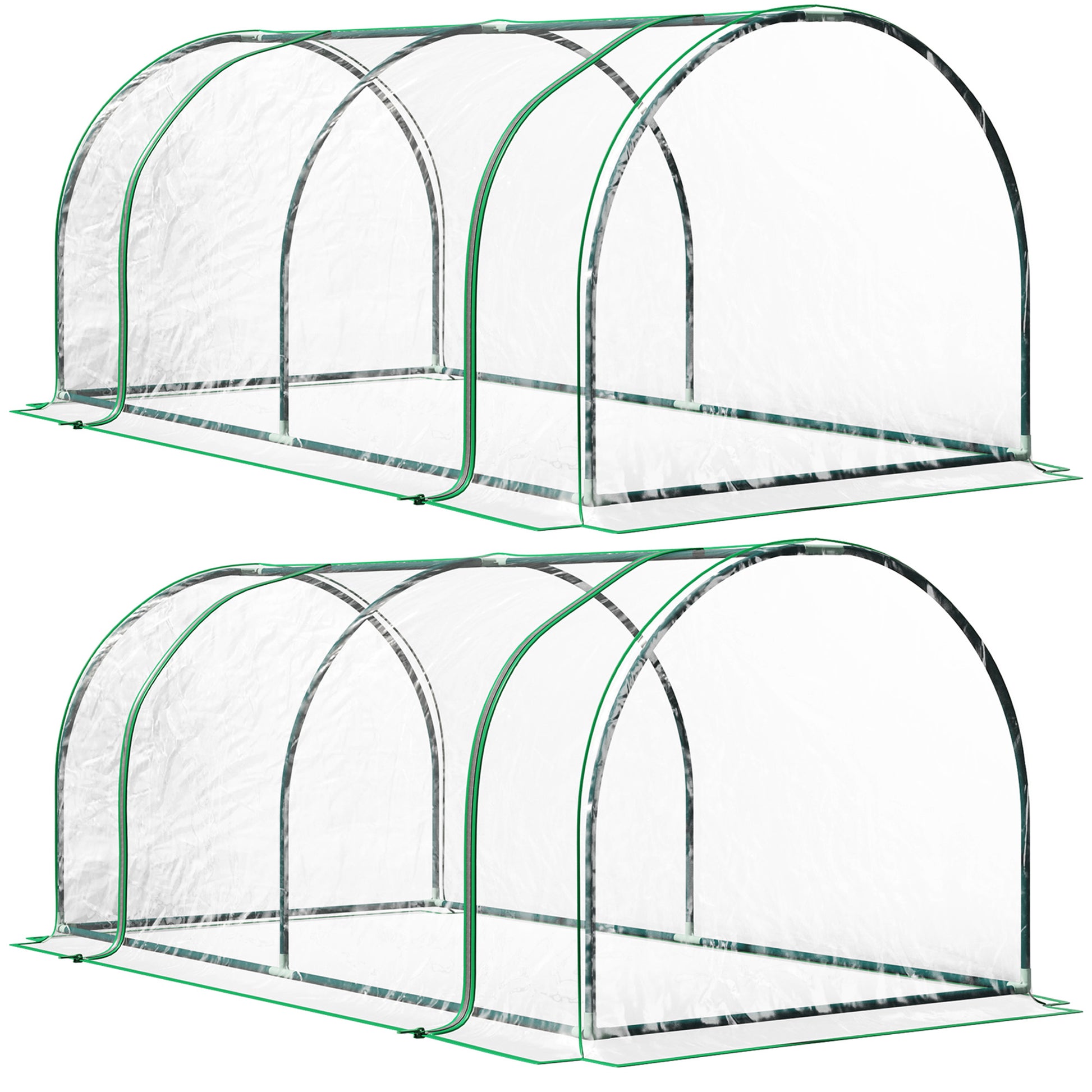 Set of 2 Tunnel Greenhouse, Green Grow House with Roll-up Door (1)