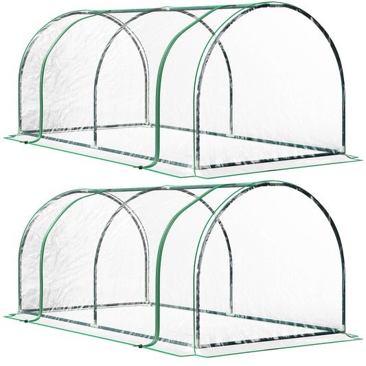 Set of 2 Tunnel Greenhouse, Green Grow House with Roll-up Door (1)