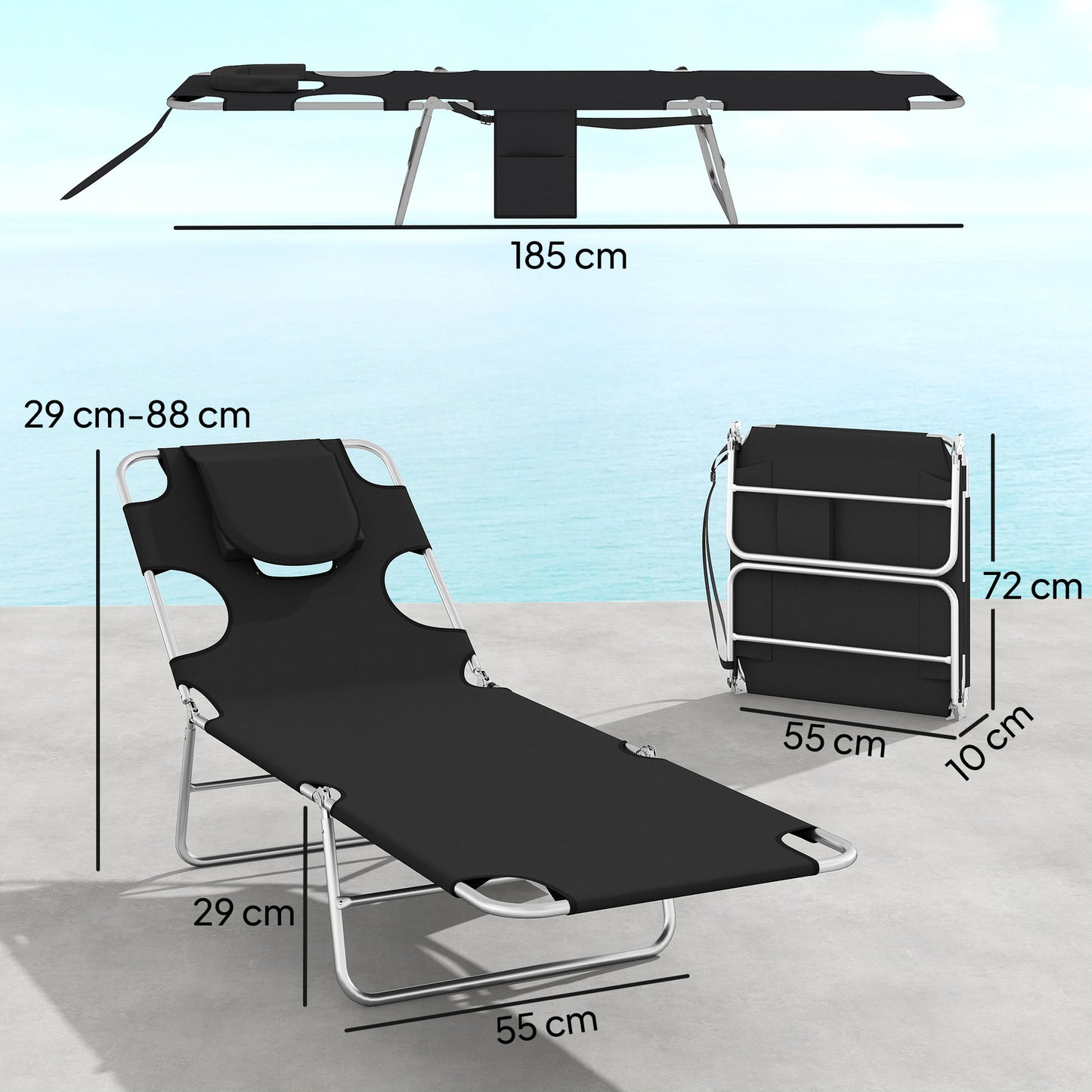 5-Position Adjustable Sun Loungers Set of 2 with Reading Hole