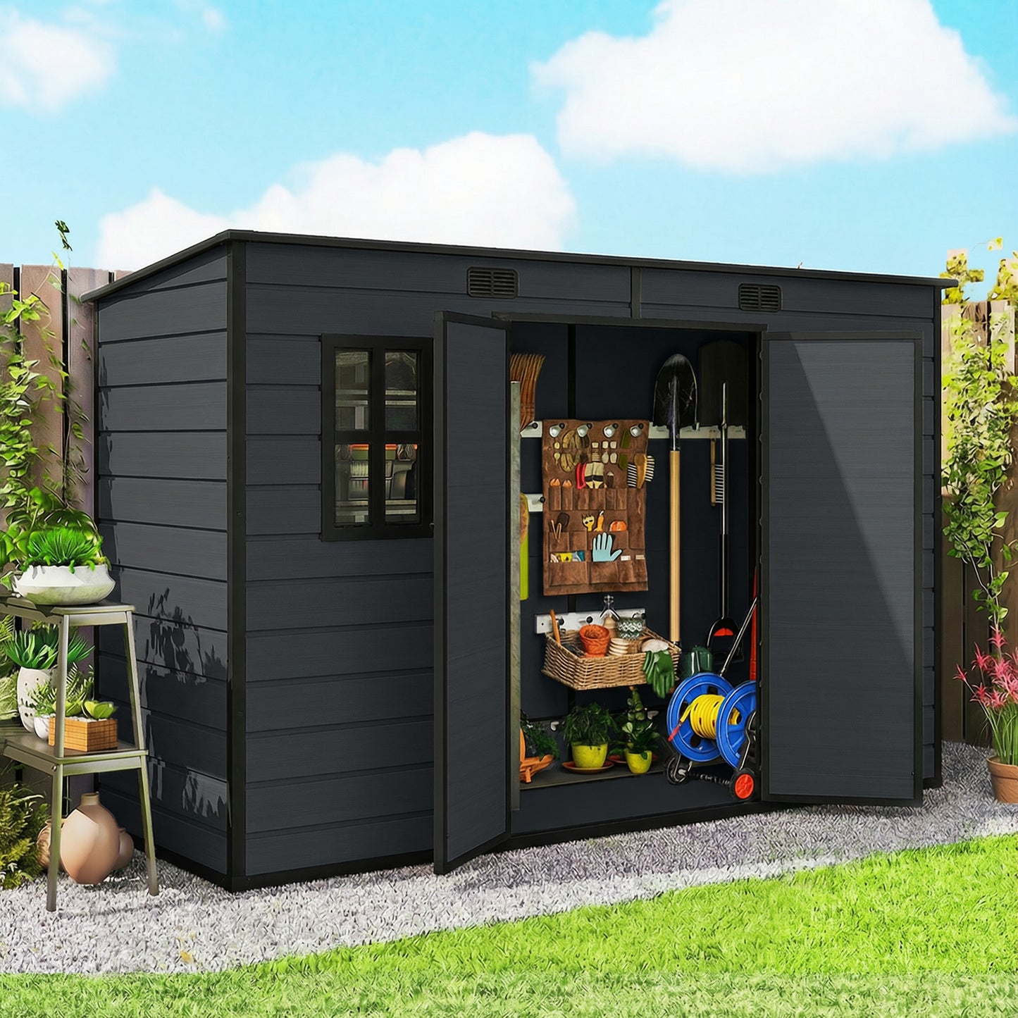 10 x 4 ft Resin Garden Shed, Outdoor Storage Shed with Floor