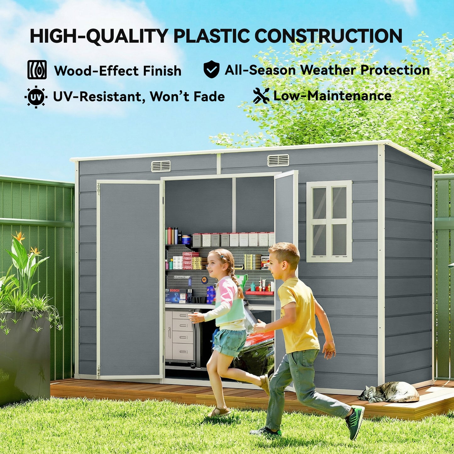 10 x 4 ft Resin Garden Shed, Outdoor Storage Shed with Floor