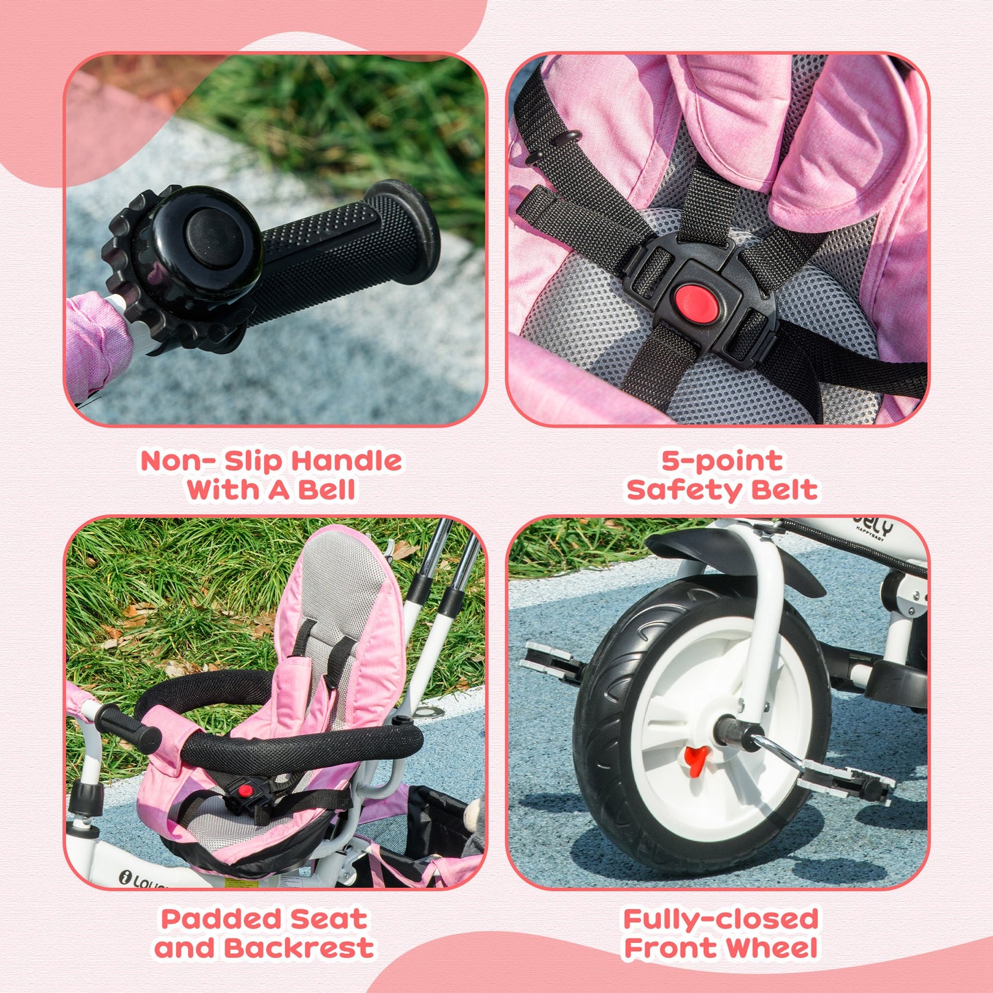 6 in 1 Kids Trike Push Bike w/ Push Handle, Canopy