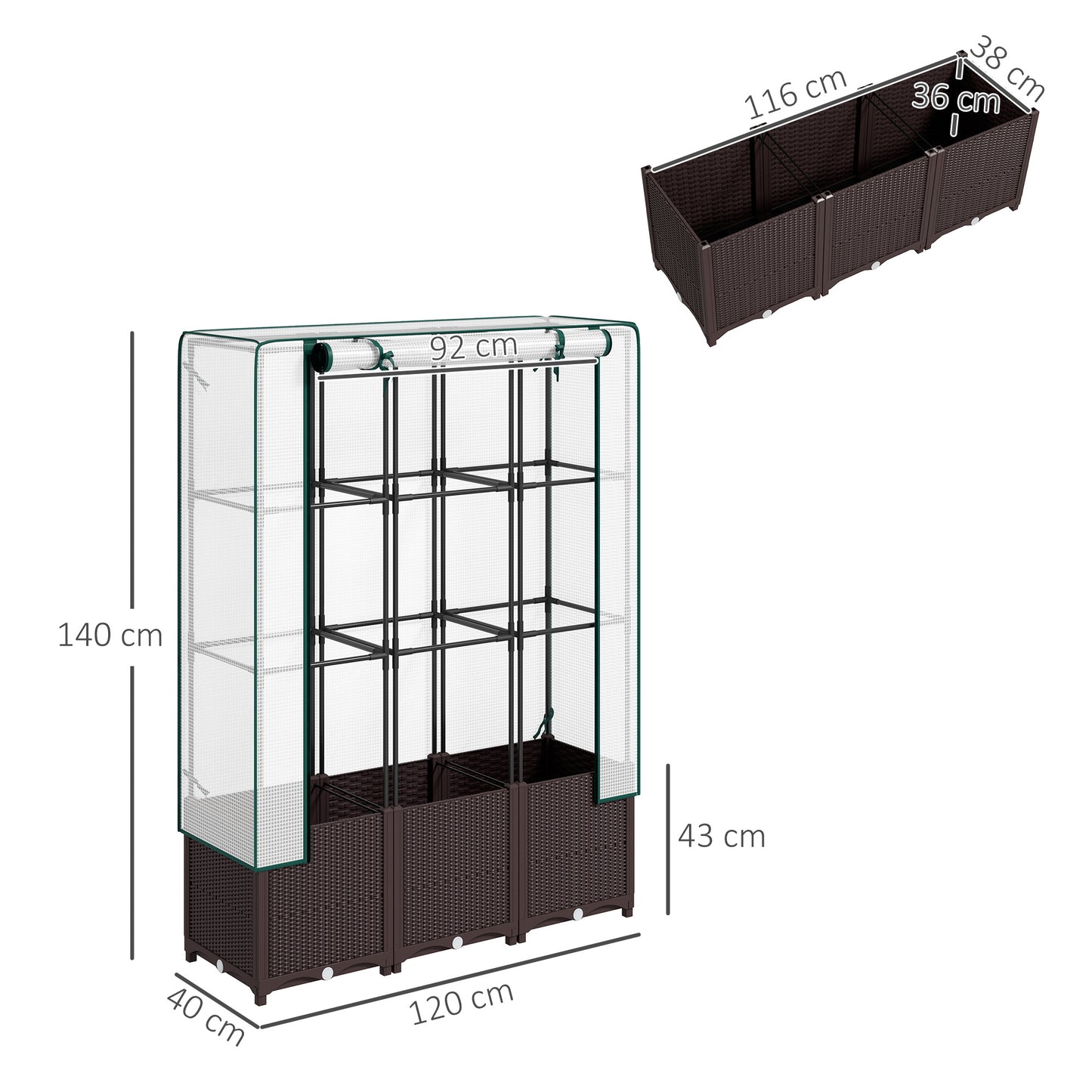 Raised Garden Bed with Trellis, Plastic Planter Box with PE Cover (1)