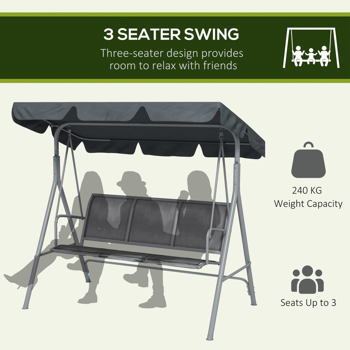 3 Seater Swing Chair, Garden Swing Bench