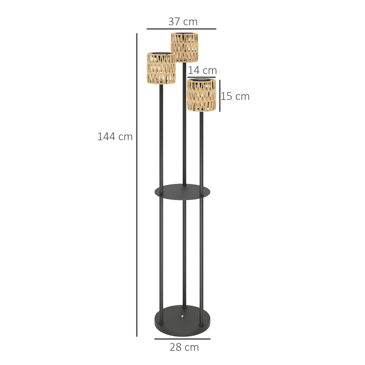 Boho Rattan Floor Lamp, 3-Lights Rattan Lamp with Shelf