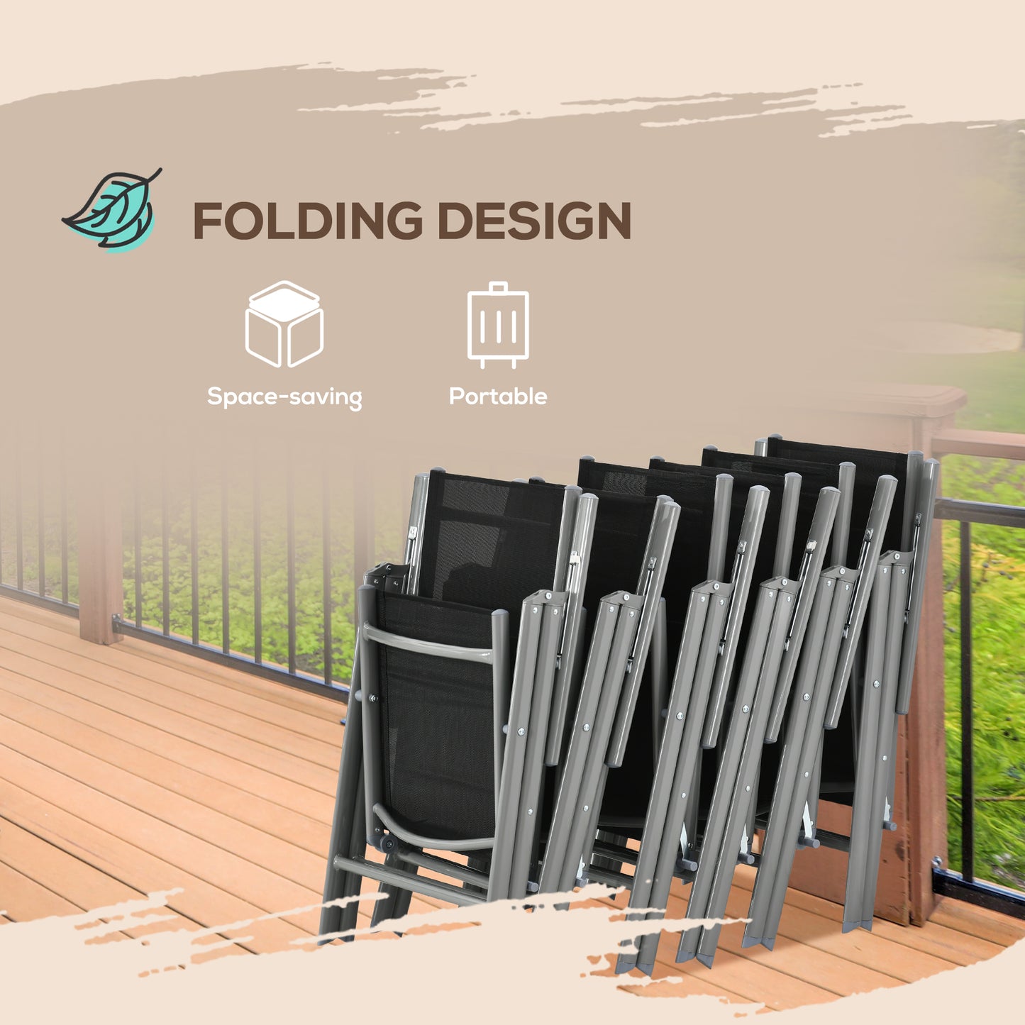 7 Piece Garden Dining Set, Outdoor Table and 6  Folding