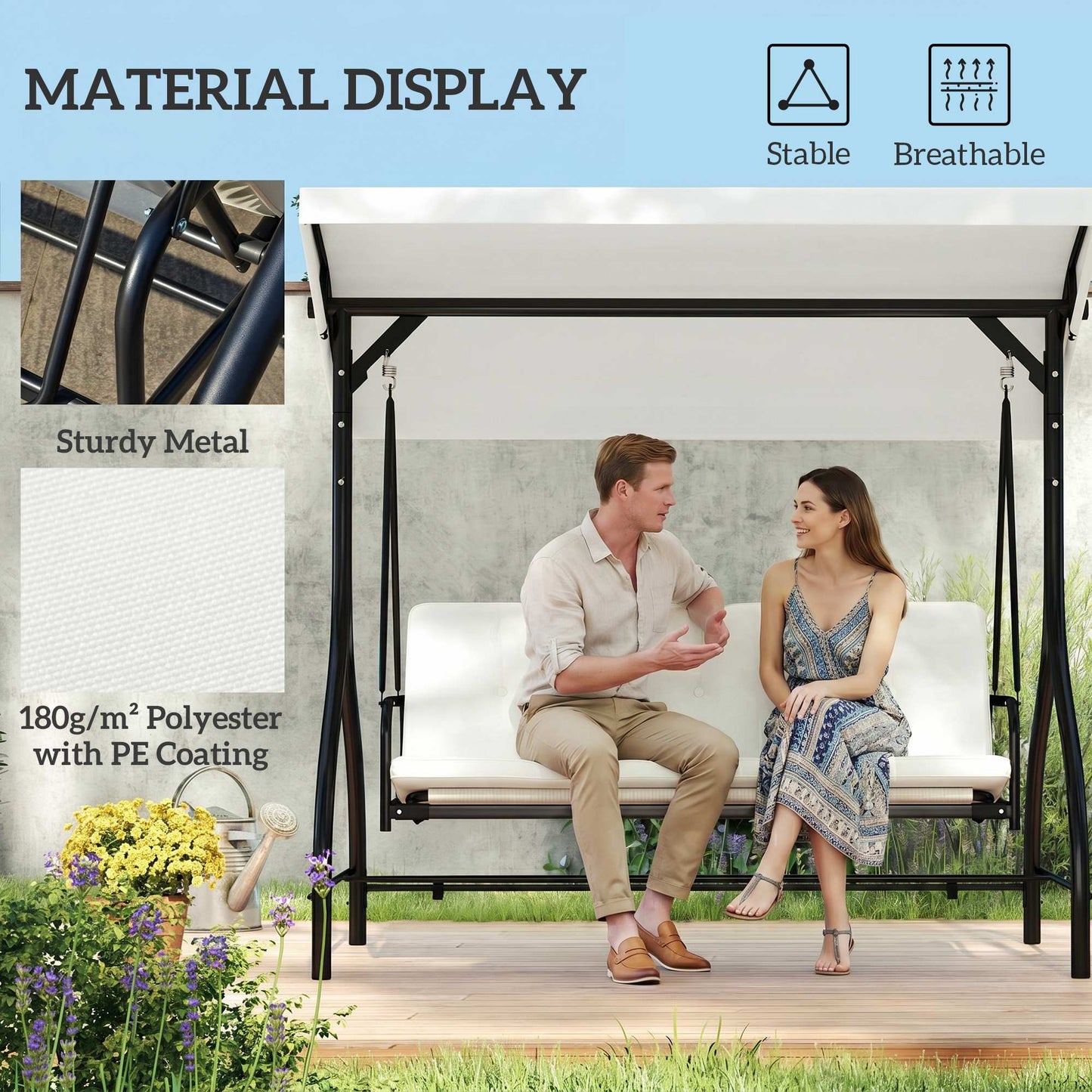 3 Seater Canopy Swing Chair, 2 in 1 Garden Swing Seat Bed