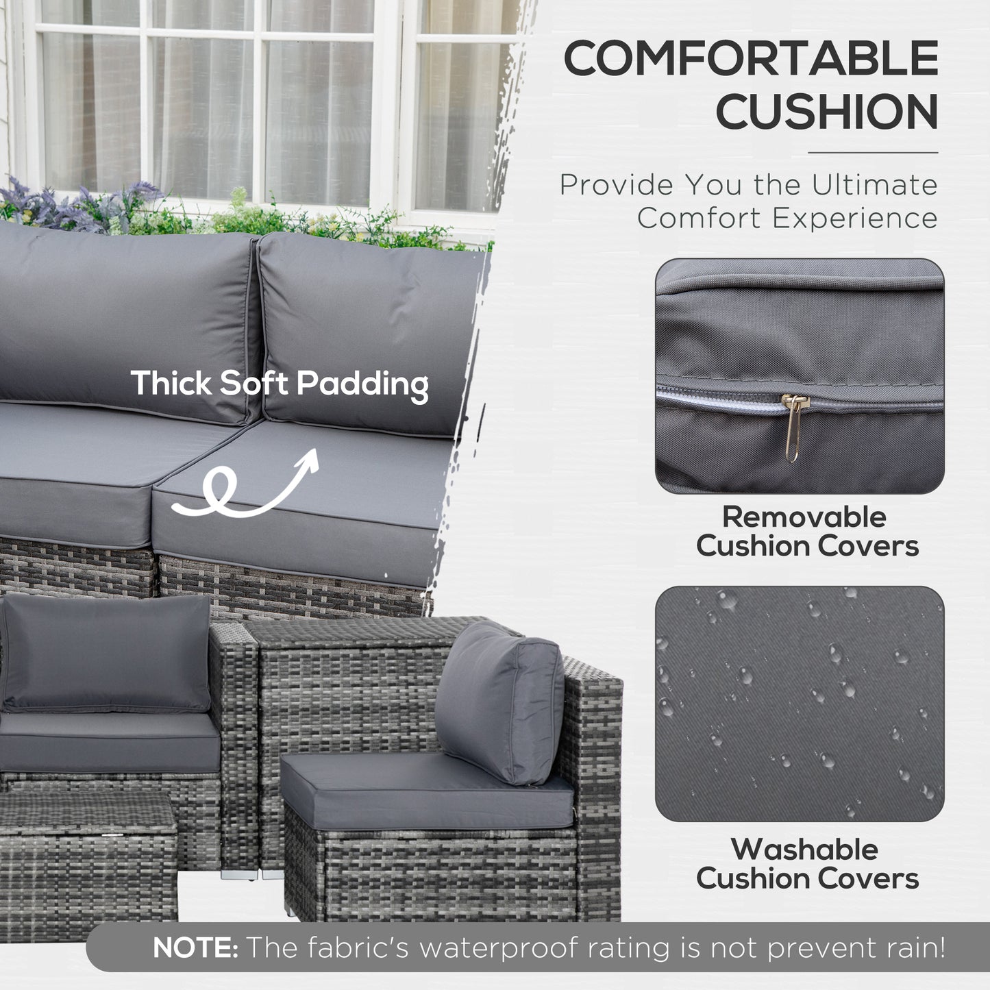 6PC Rattan Corner Sofa Set Wicker 4 Seater Garden Storage Coffee