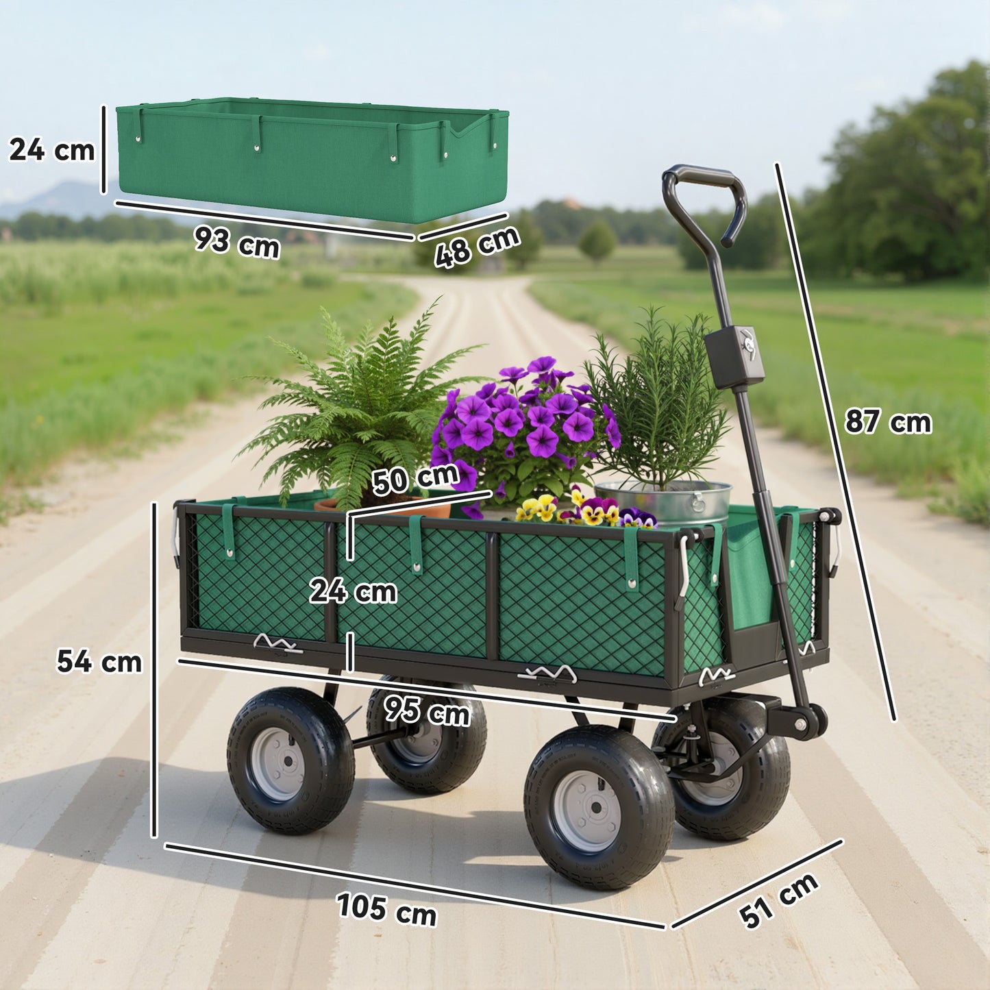 114L Steel Frame Garden Cart Trolley