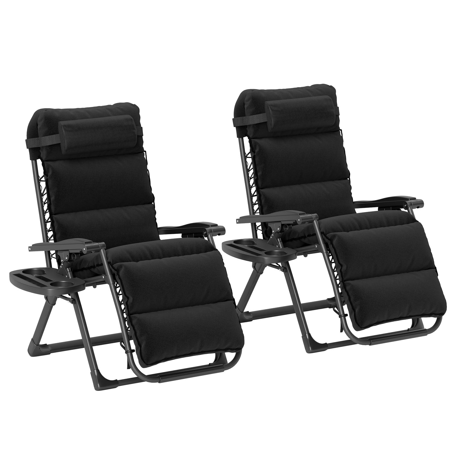 Set of Two Reclining Sun Loungers, with Cushion