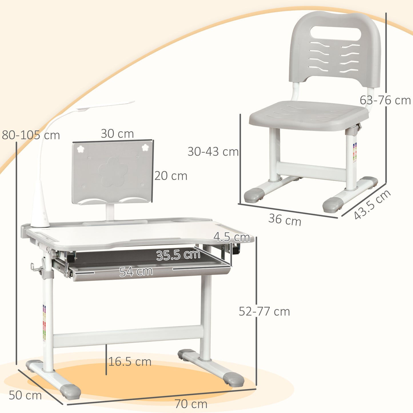 Kids Study Desk and Chair Set w/ Adjustable Height, Storage, Drawer