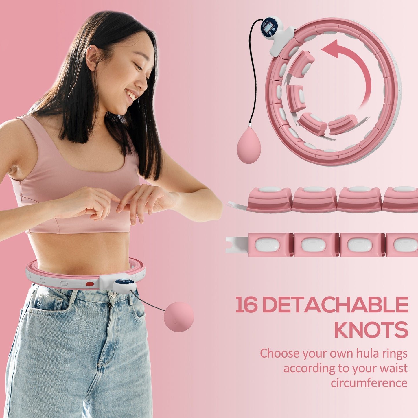 Smart Weighted Hula Hoop, Massage Hula Ring w/ 16 Detachable Knots