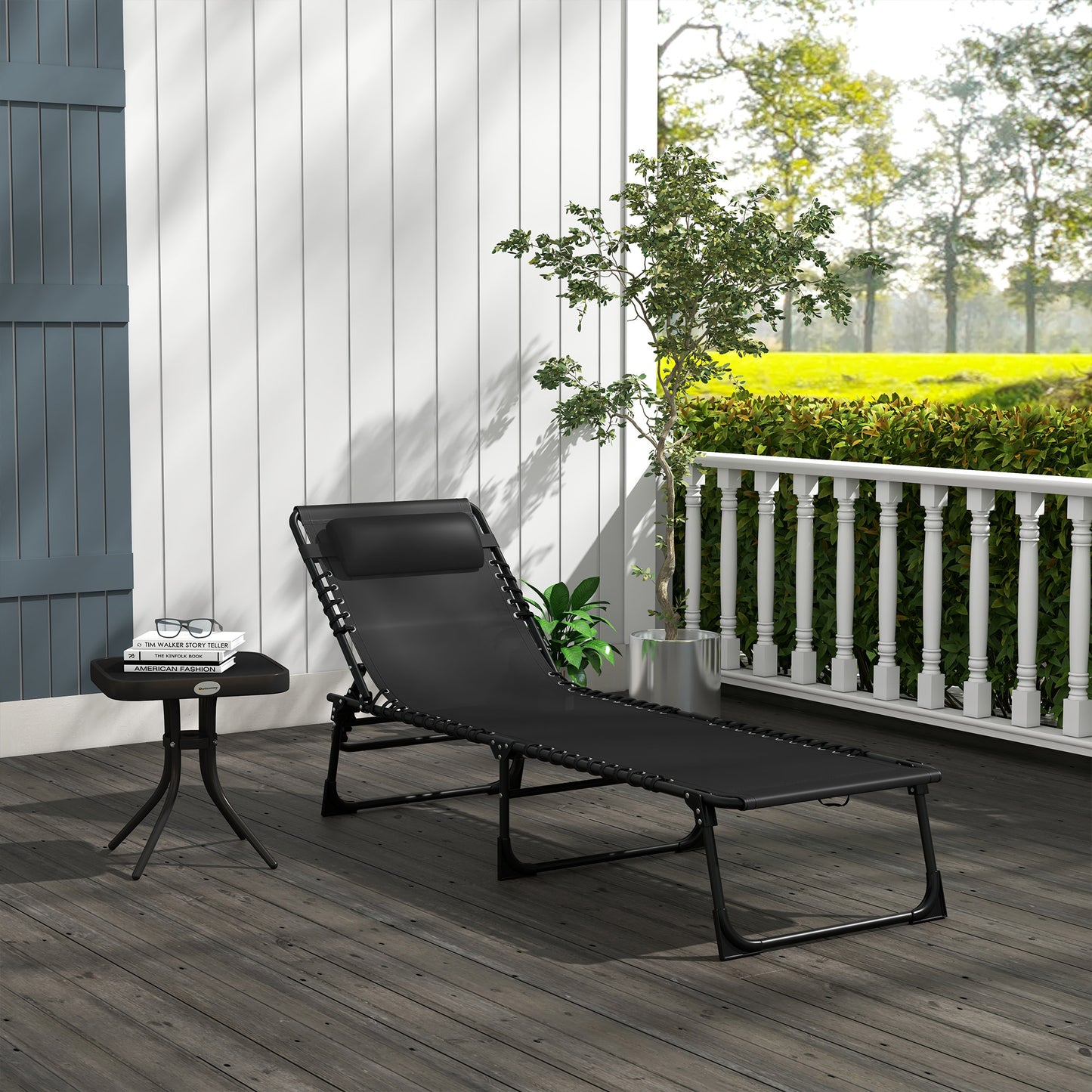 Foldable Sun Lounger, Outdoor 4 Level Adjustable Backrest Reclining