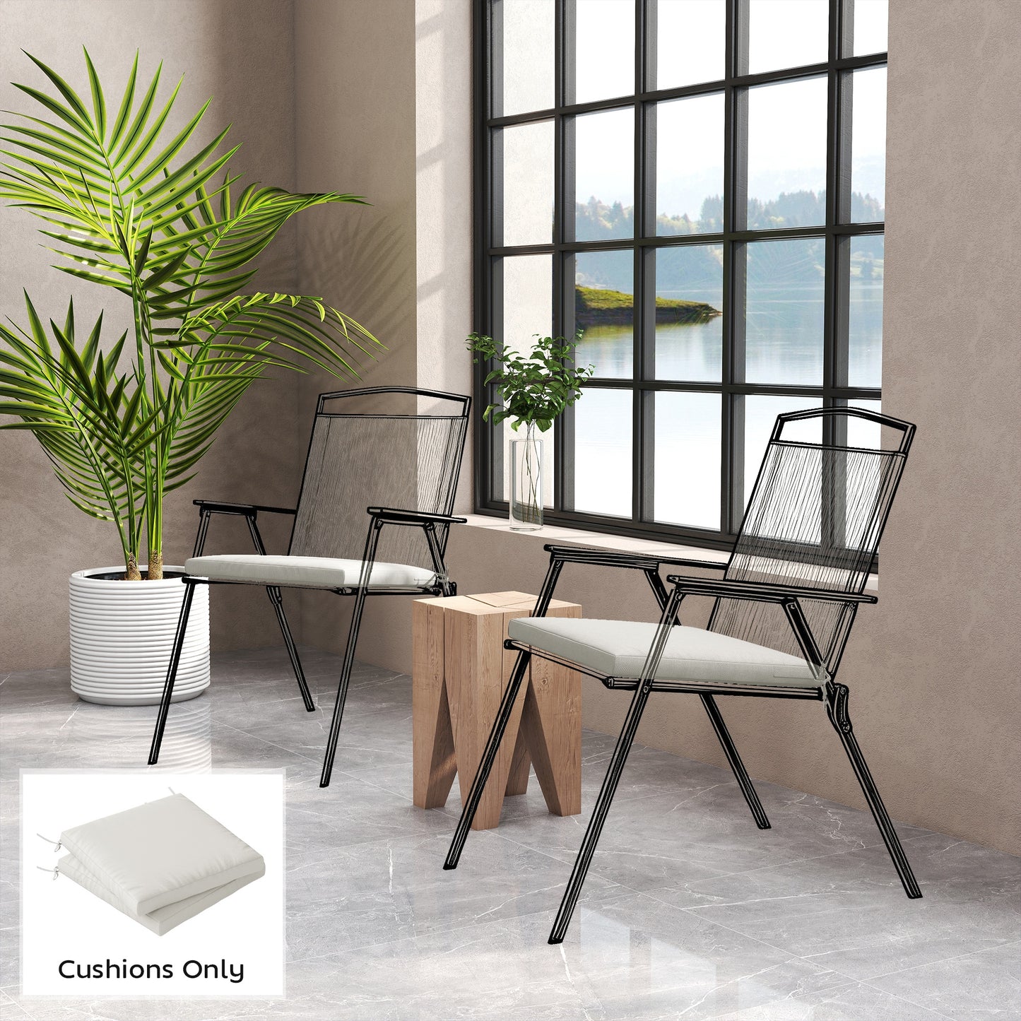 Outdoor Seat Cushions Set of 2 with Ties, Waterproof Garden Seat Pads