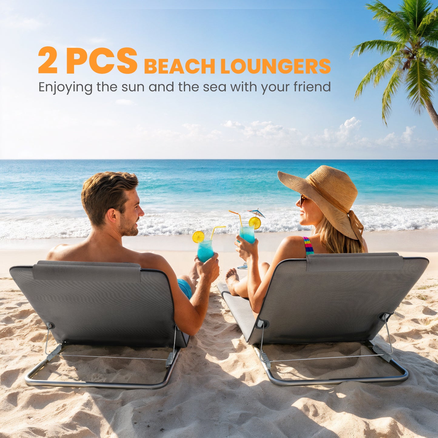 Set of 2 Foldable Garden Beach Chair Mat Lightweight Outdoor Sun