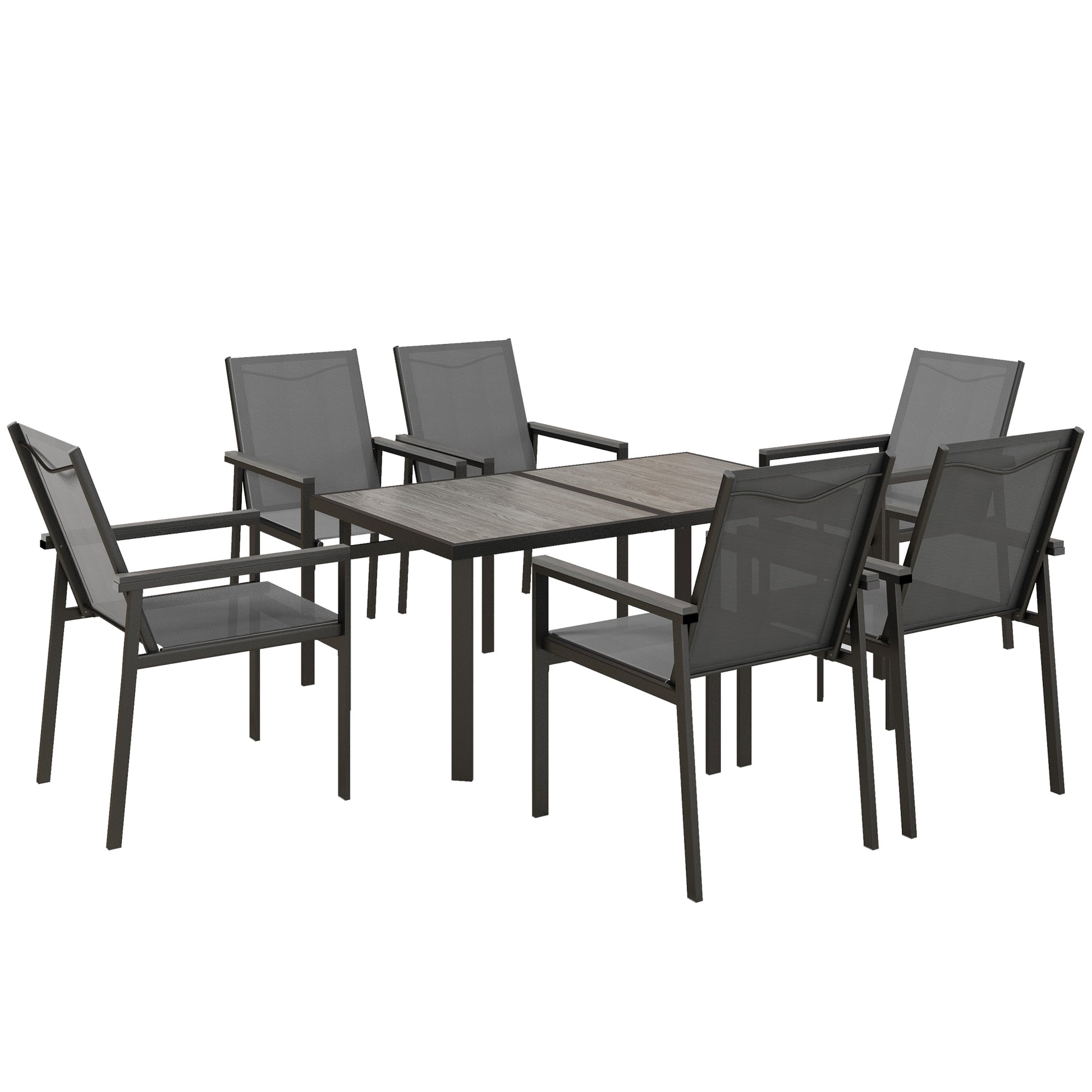 Seven-Piece Metal Dining Set, with Glass-Top Table