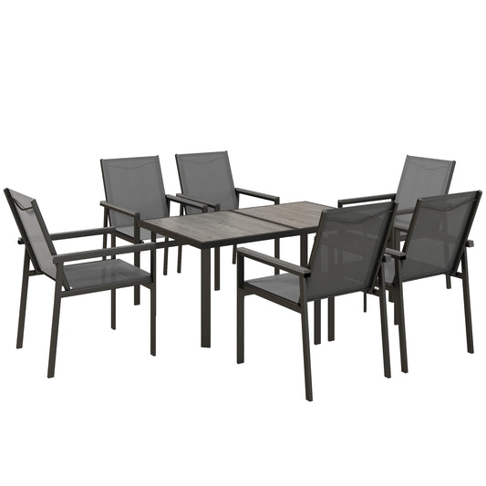 Seven-Piece Metal Dining Set, with Glass-Top Table