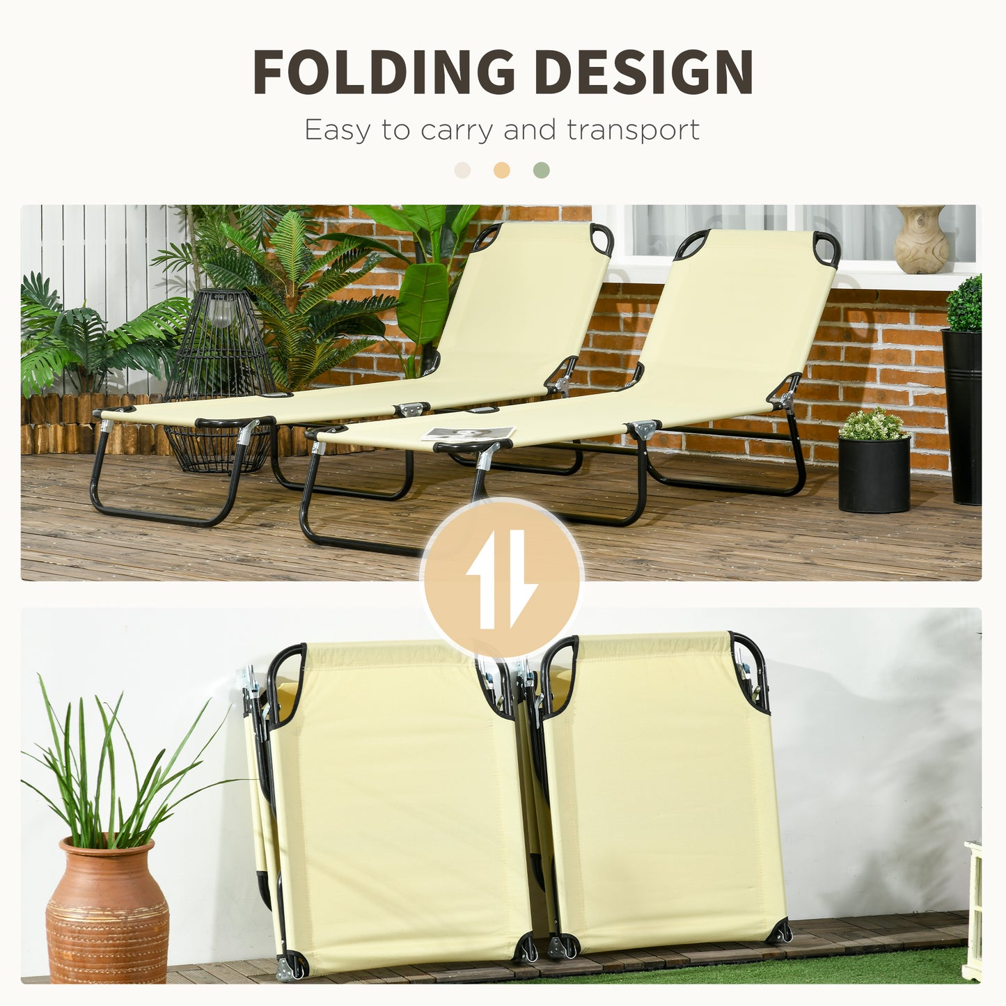 Set of Two Metal Frame Folding Sun Loungers