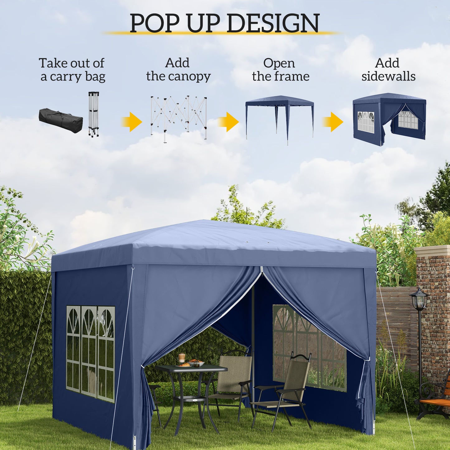 3 x 3 m Garden Pop Up Gazebo, Wedding Party Tent Marquee