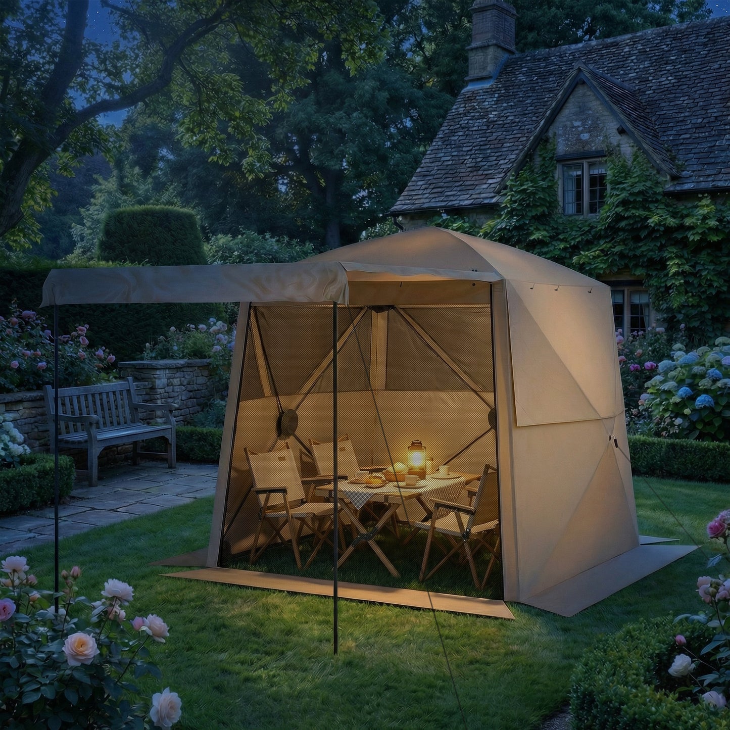 Pop Up Gazebo Waterproof Instant Shelter with Awning Mesh Windows