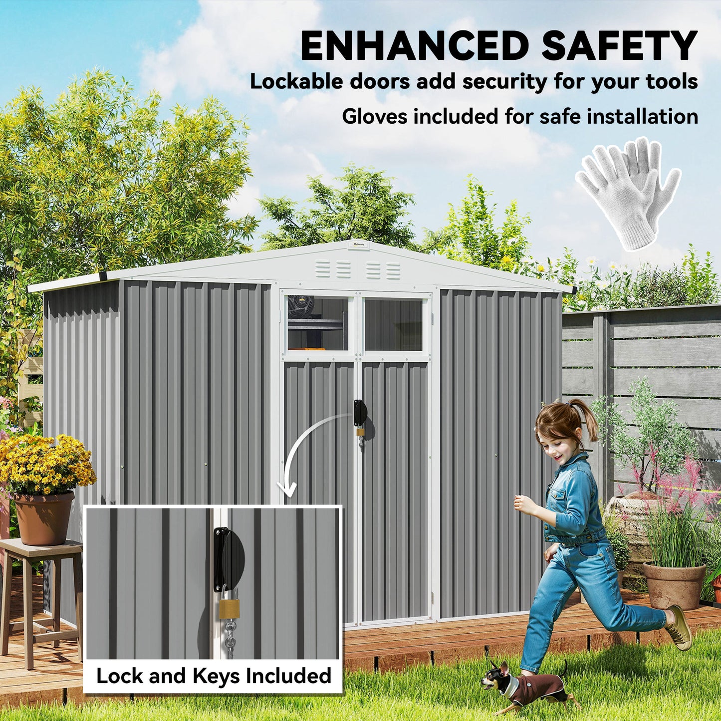 8 x 4 ft Metal Garden Shed, Garden Storage Shed with Window (1)