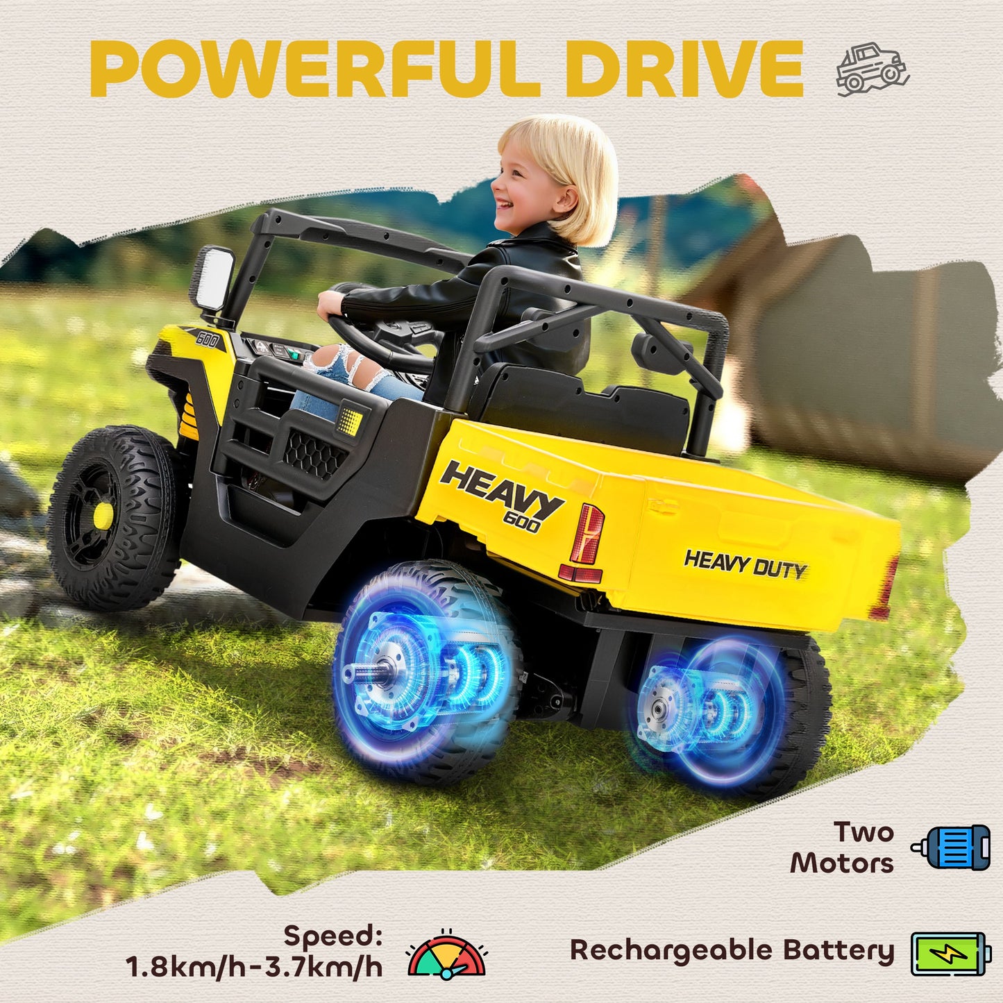 Kids Ride on Car, 12V Electric Kids UTV with Electric Dump Bed