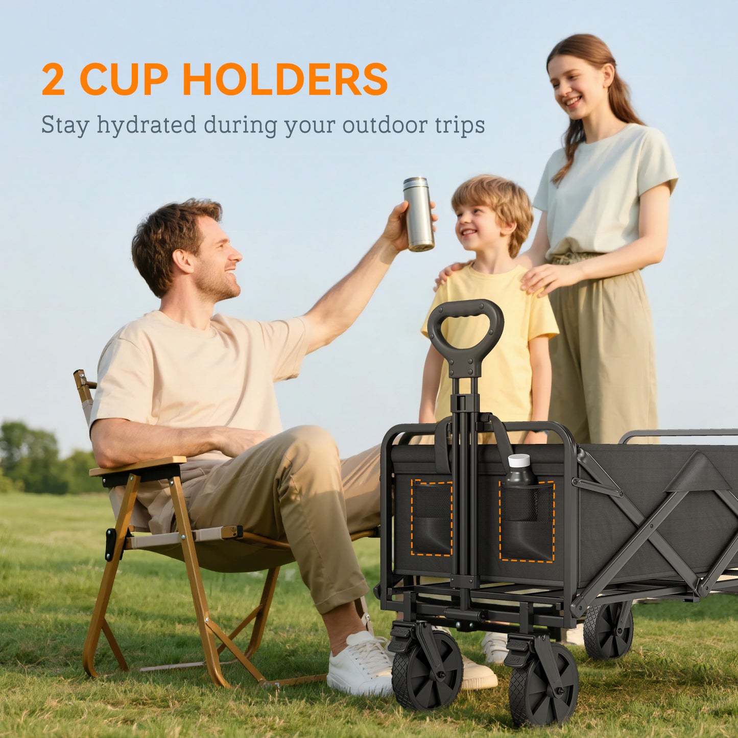Folding Steel Frame Garden Storage Cart, with Wheels and Handle