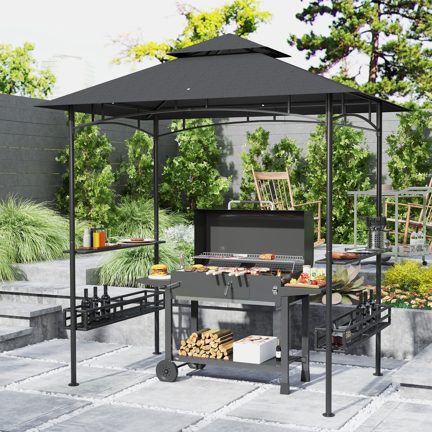 150 x 240cm BBQ Grill Gazebo, with Shelves
