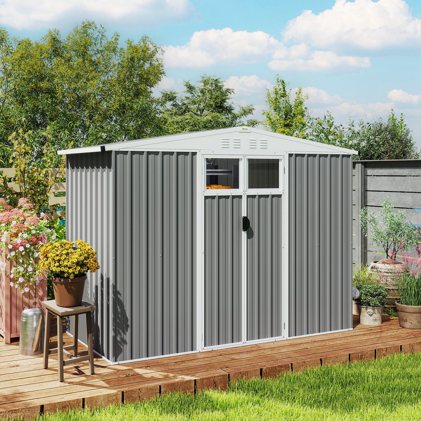 8 x 4 ft Metal Garden Shed, Garden Storage Shed with Window (1)
