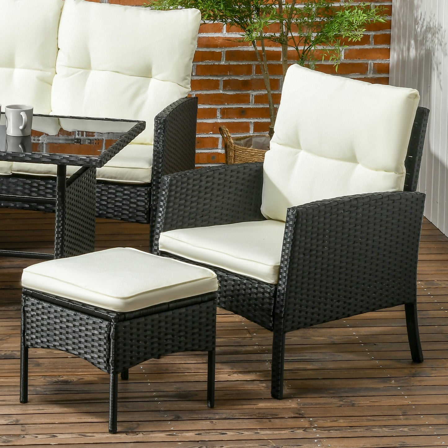 5 Seater Rattan Garden Furniture Set, 6 Piece Garden Sofa Set