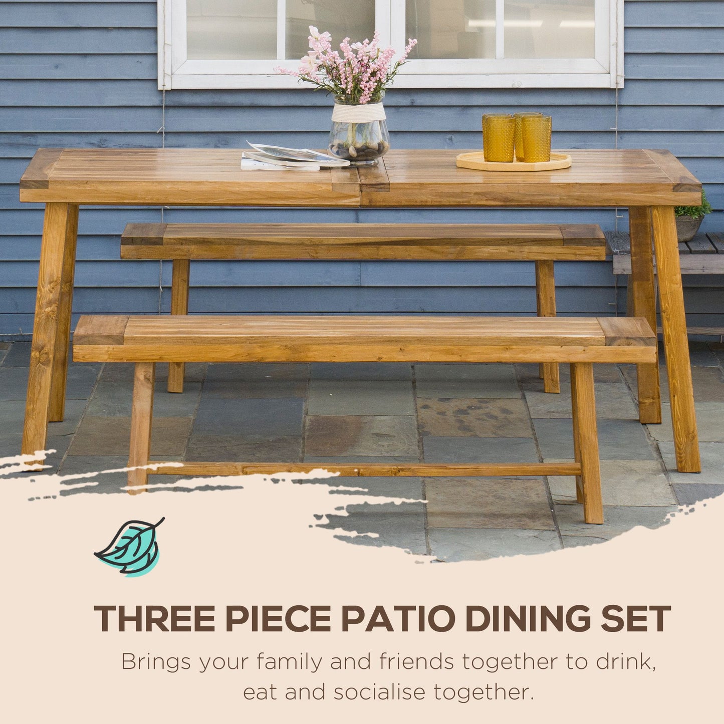 3 Pieces Picnic Bench Set with Table and 2 Benches (1)