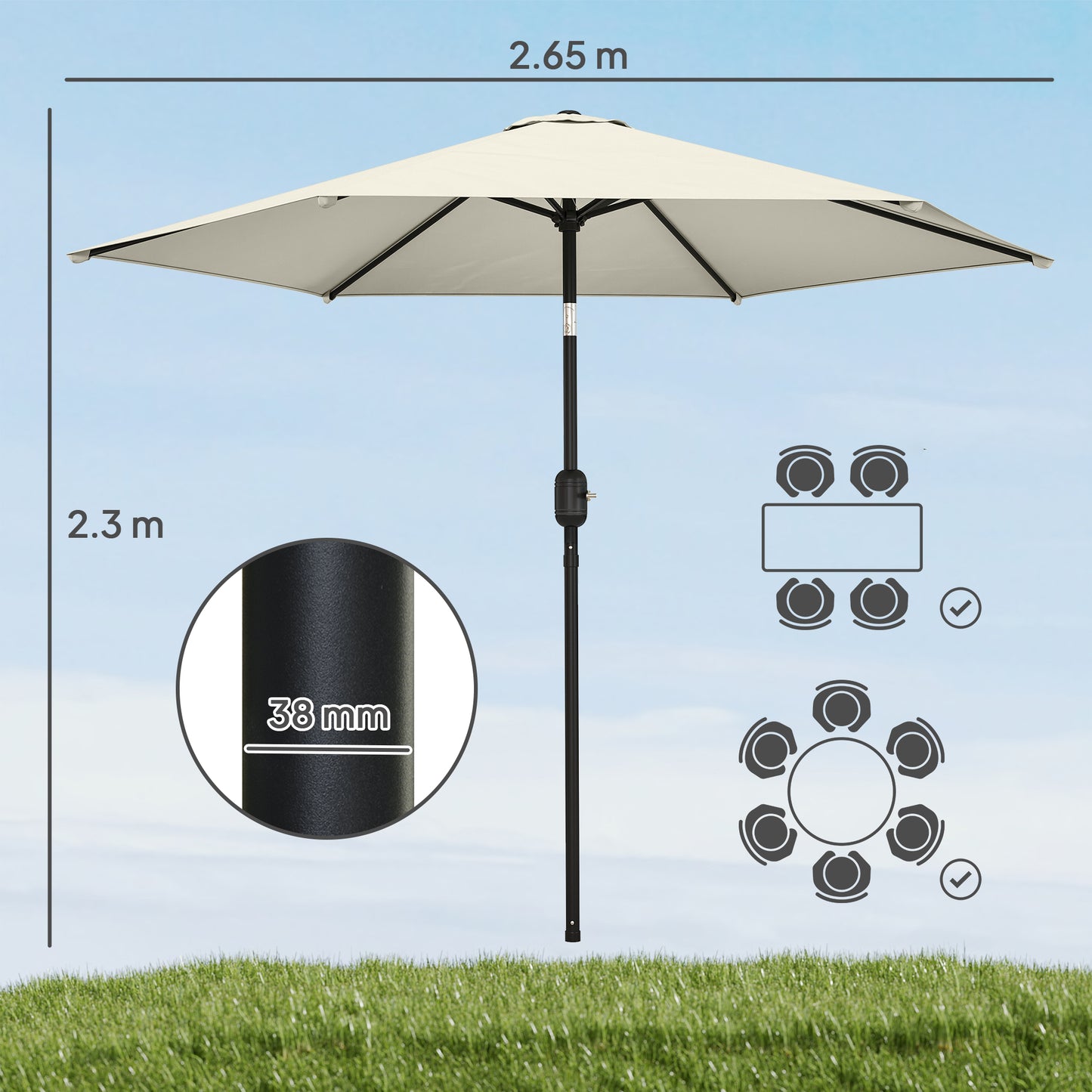 2.6 m Garden Parasol Umbrella with Aluminium Pole (2)
