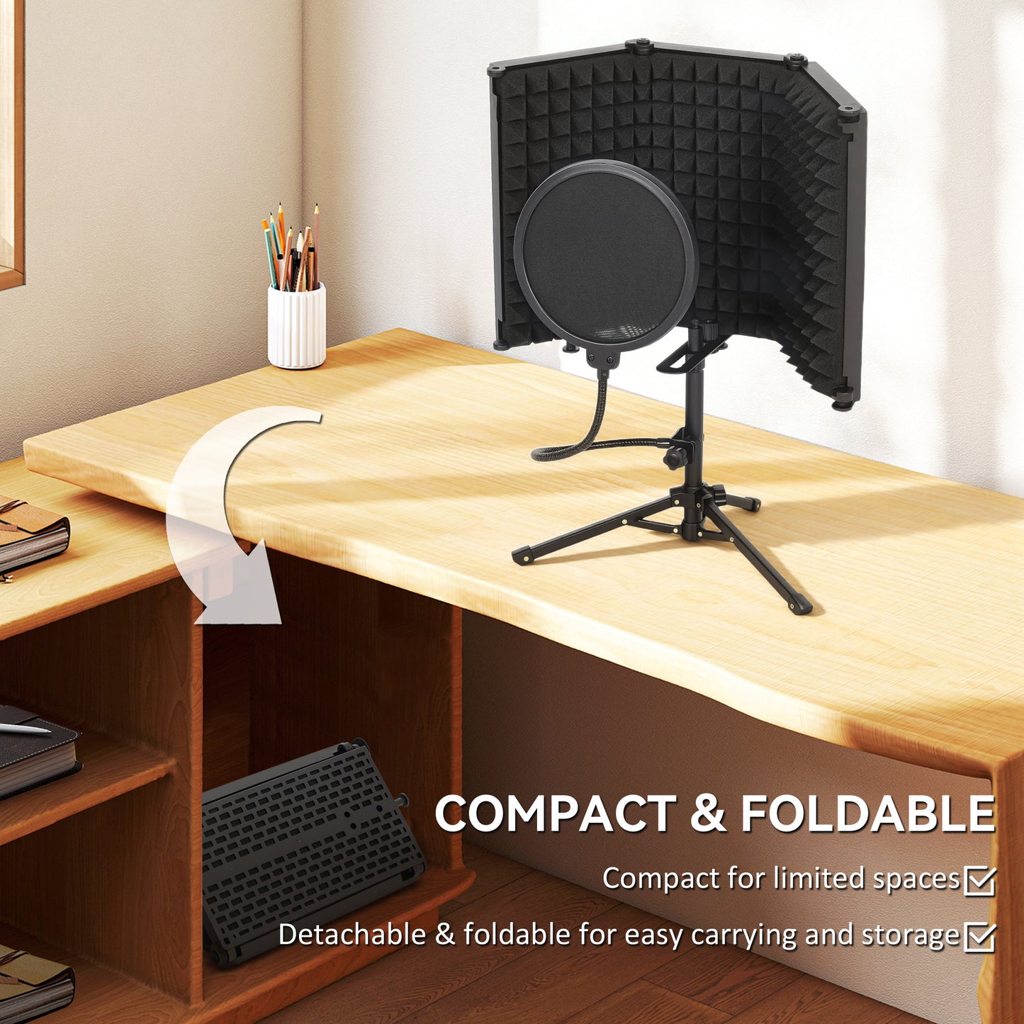 Studio Microphone Isolation Shield with Pop Filter and Tripod Stand