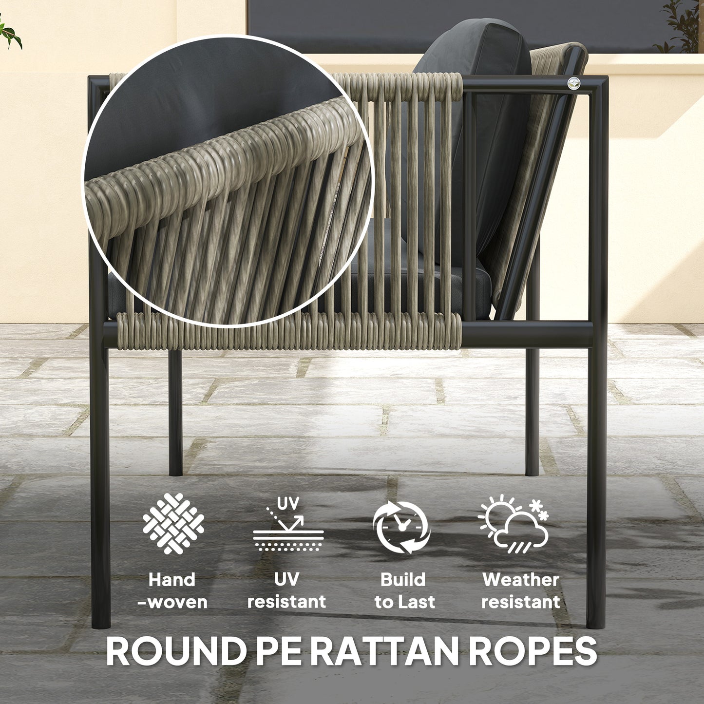 Four-Piece Round Rattan Rope Sofa Set