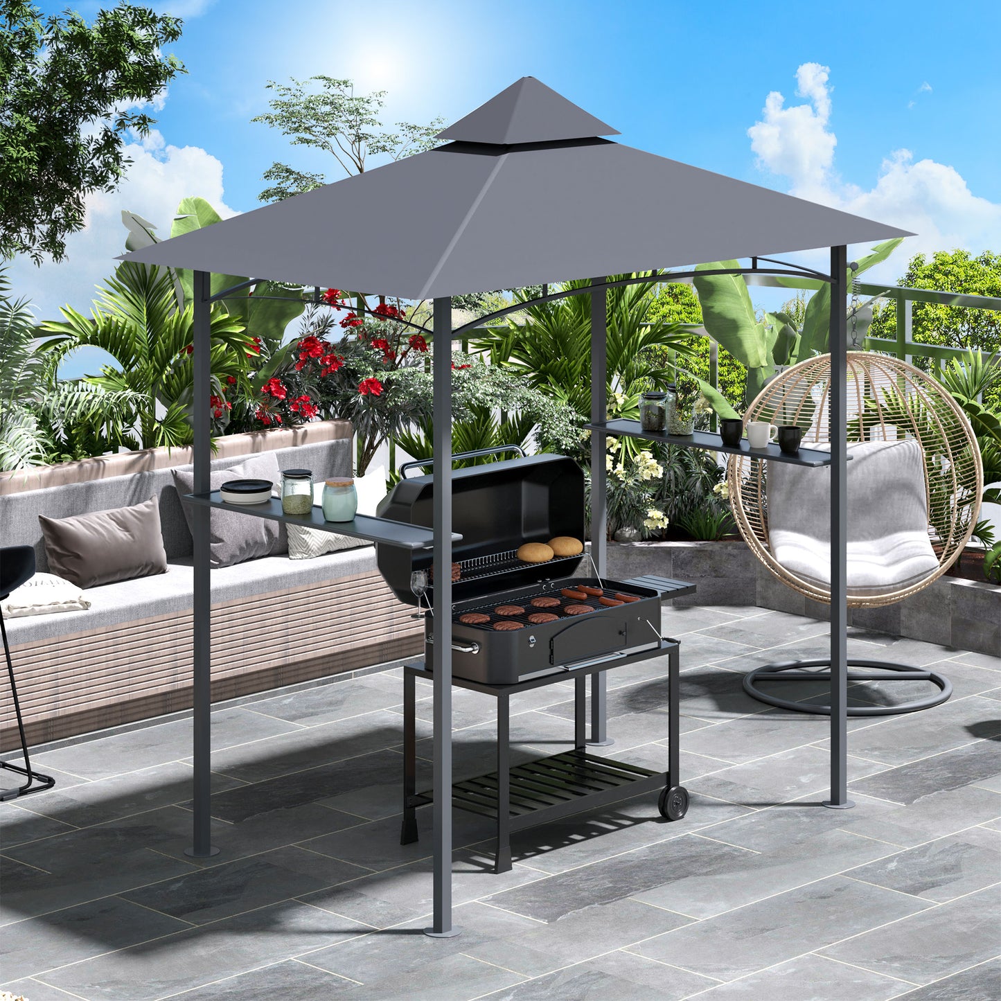 2.5M (8ft) New Double-Tier BBQ Gazebo Grill Canopy Barbecue Tent