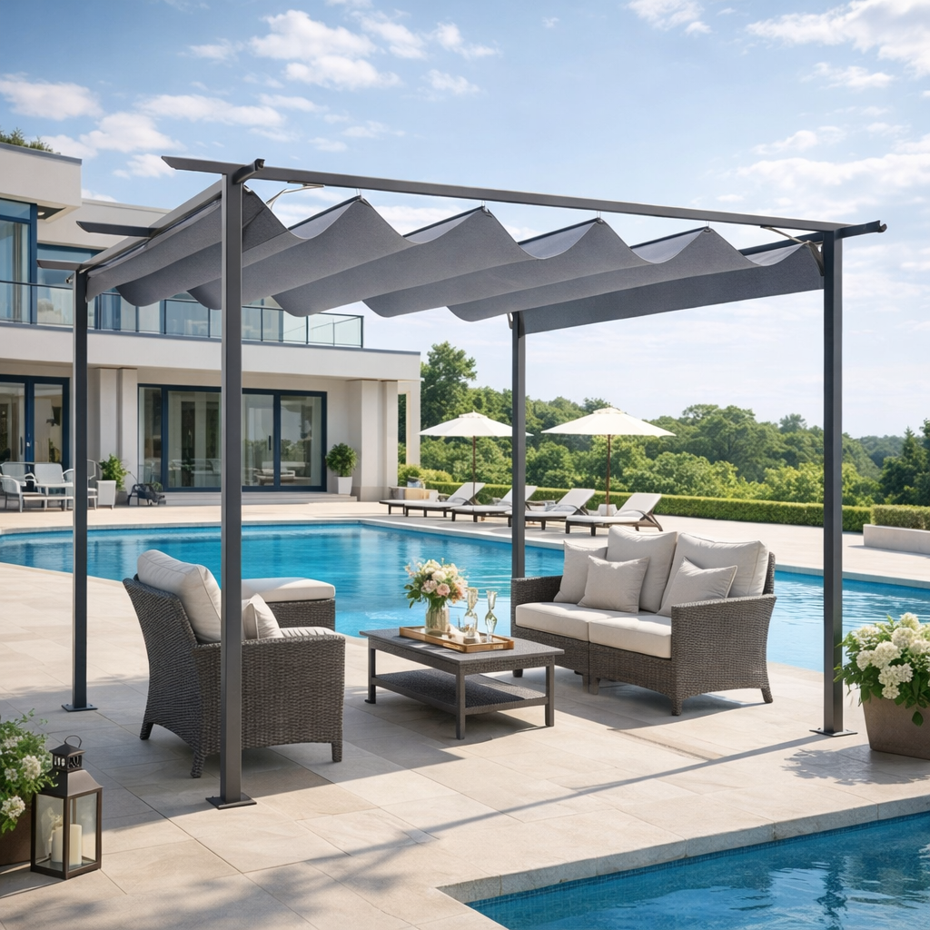 3.5M X 3.5M Metal Pergola Gazebo Awning Retractable Canopy Outdoor