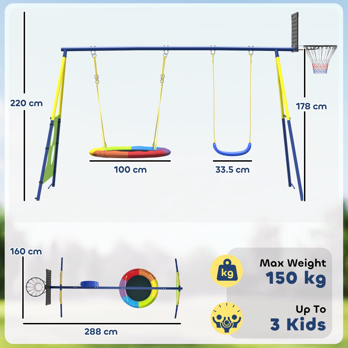 4-in-1 Kids Swing Set with Saucer Swing