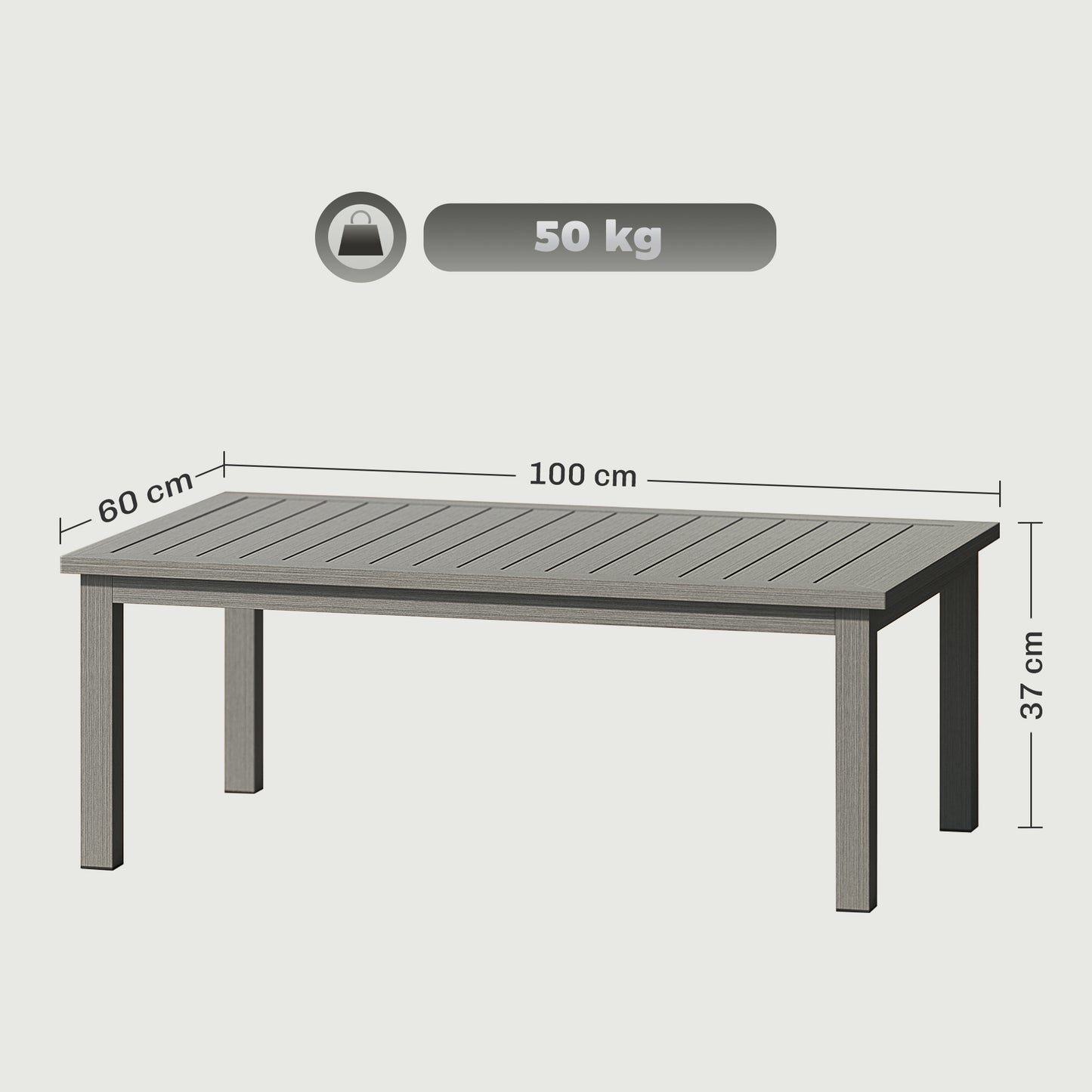100cm x 60cm Aluminium Outdoor Coffee Table