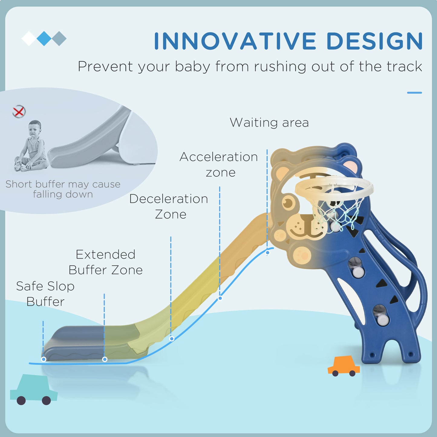 3 in 1 Baby Slide for Indoor Use with Climber, Basketball Hoop