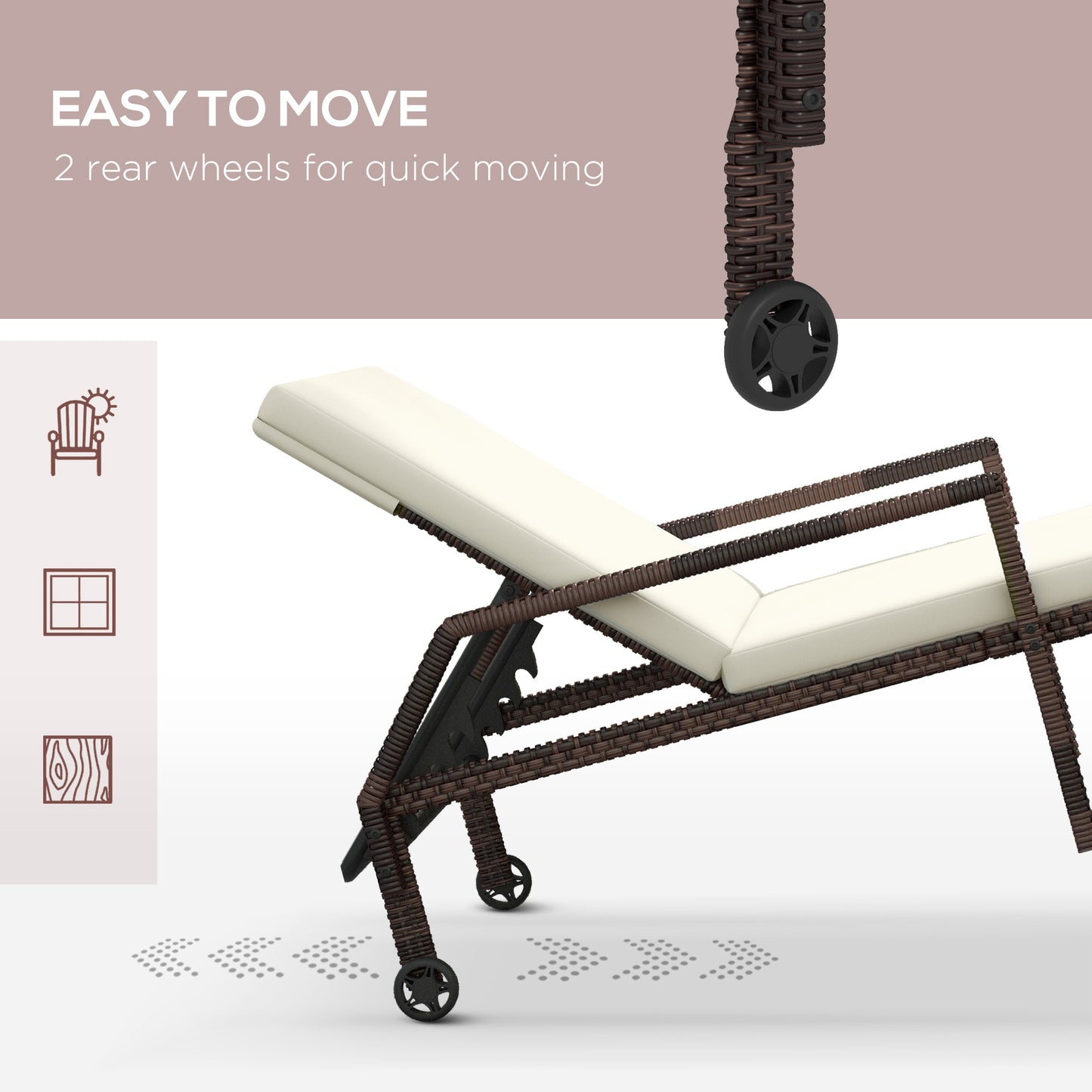 Outdoor Sun Lounger, Rattan Wicker Chaise Recliner