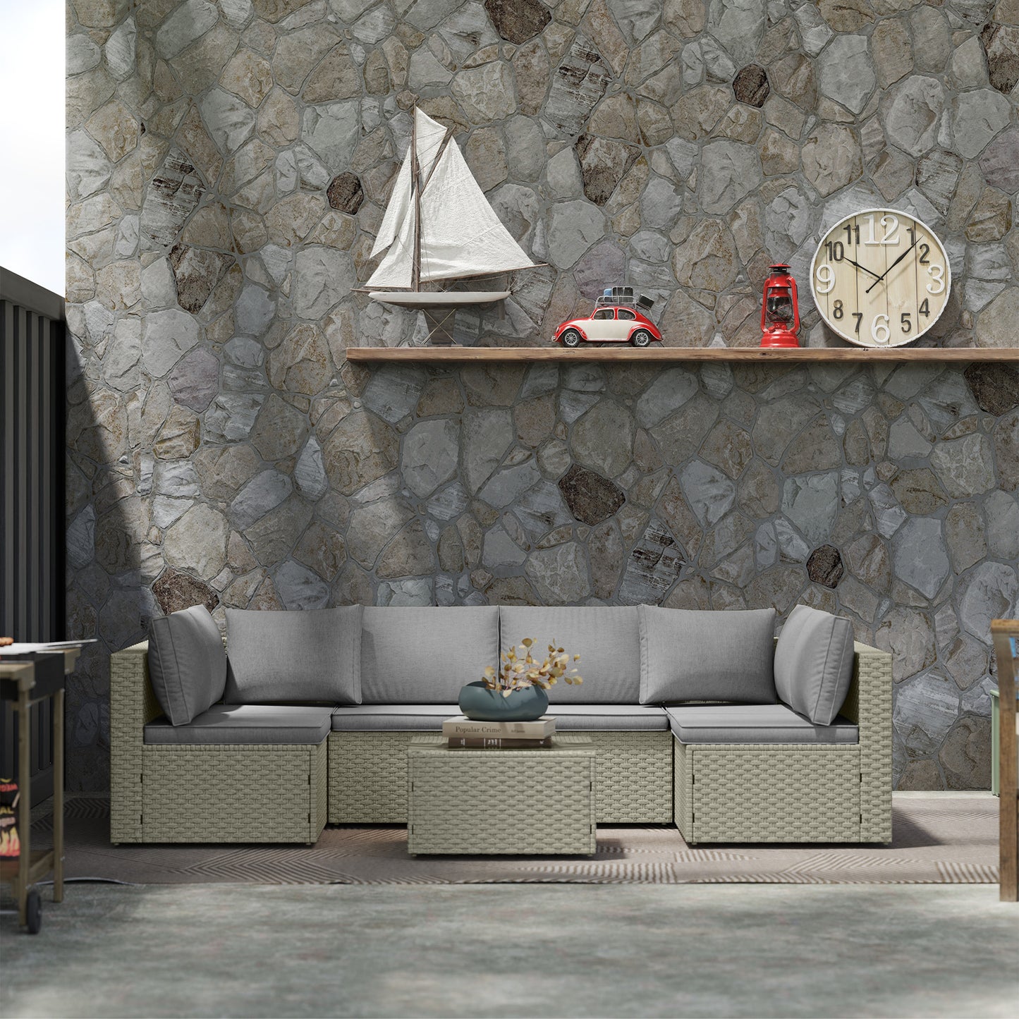Seven-Piece Modular Rattan Set