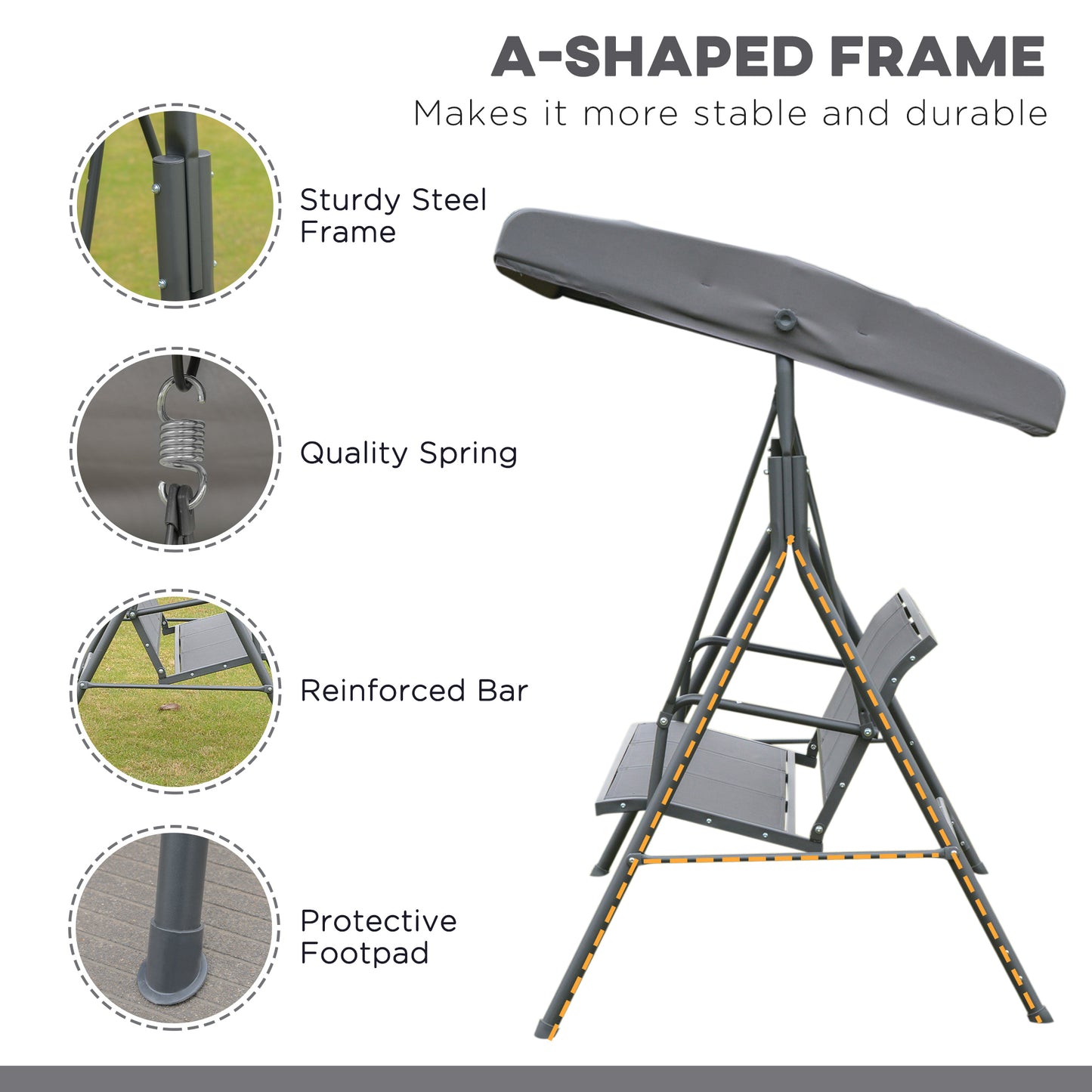 3 Seater Swing Chair, Garden Swing Bench with Canopy