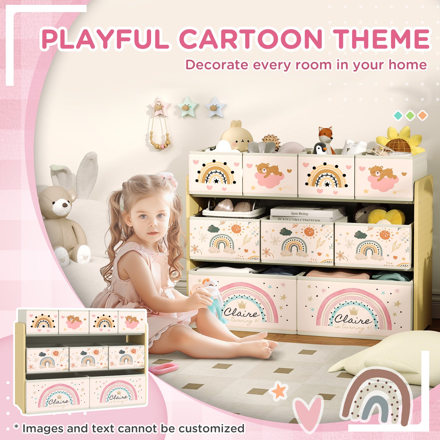 3-Tier Kids Storage Unit with 9 Non-Woven Fabric Boxes for Toys