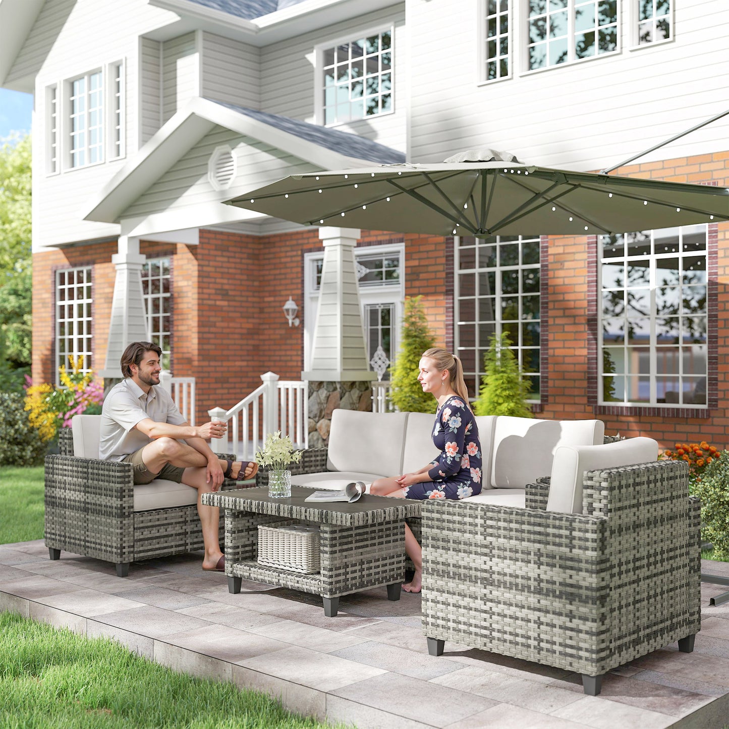 Six-Piece Modular Rattan Sofa Set