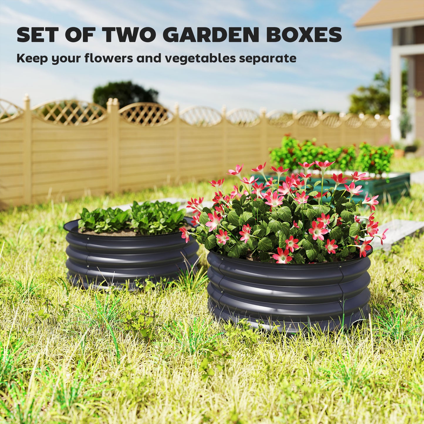 Set of 2 Raised Garden Bed, Metal Planter Box with Safety Edging