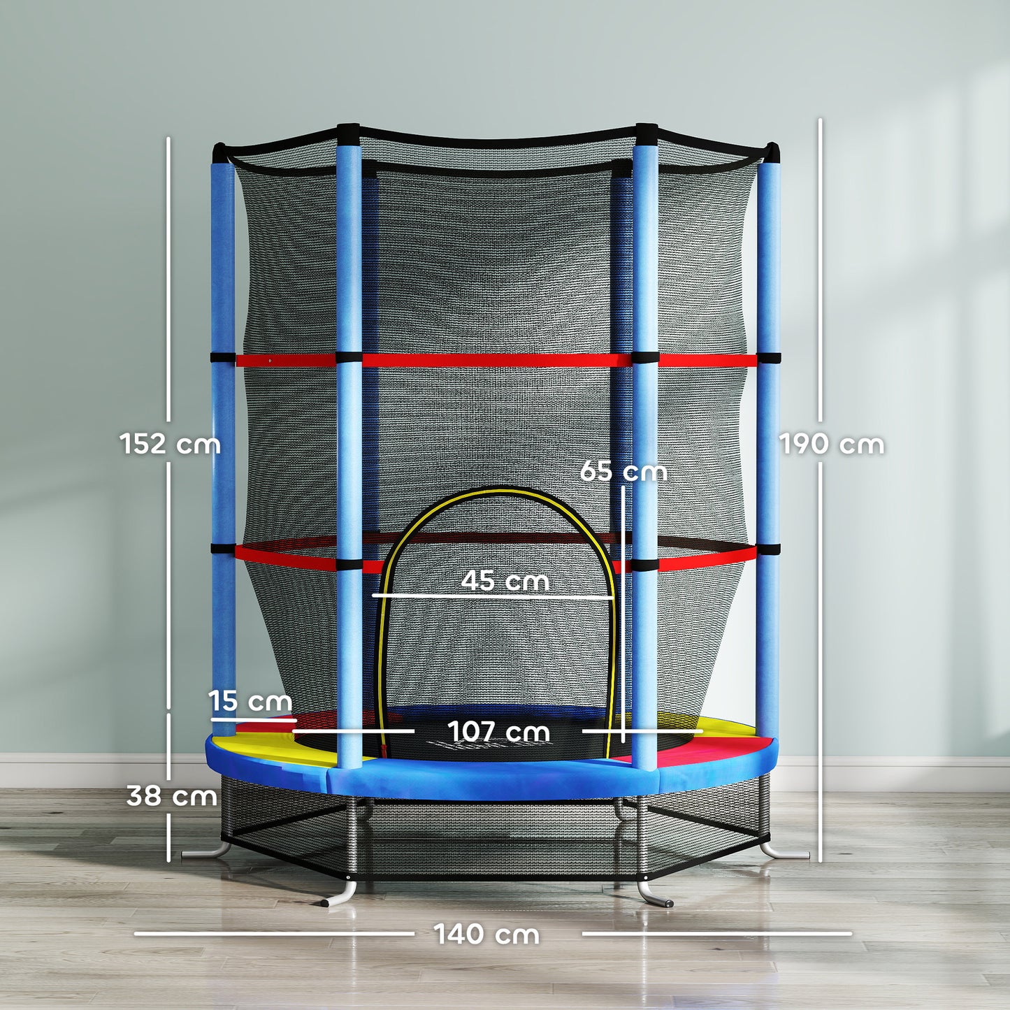 Kids Trampoline, with Enclosure Net, Steel Frame, for Ages 3-6 Years