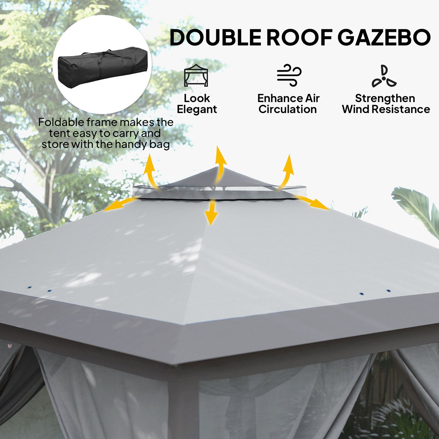 3.3 x 3.3m Pop Up Gazebo, Double Roof Foldable Canopy Tent